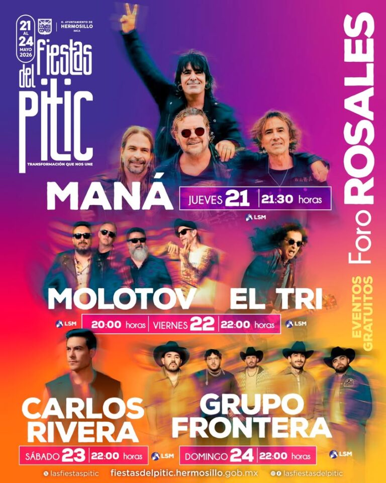 Fiestas del Pitic 2026 en Hermosillo ofrecerán conciertos gratuitos del 21 al 24 de mayo Fiestas del Pitic 2026 en Hermosillo ofrecerán conciertos gratuitos del 21 al 24 de mayo
