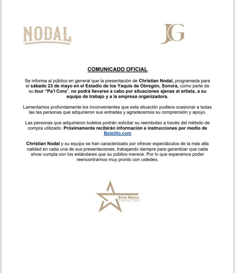 OFICIAL: Cancelan concierto de Christian Nodal en Ciudad Obregón