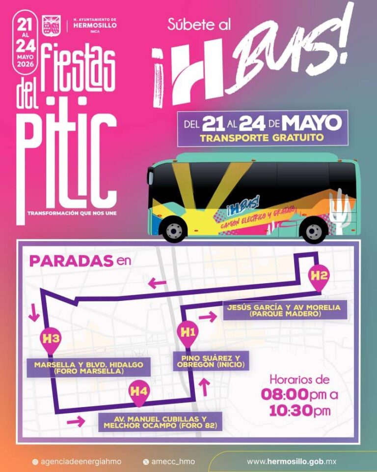 H Bus ofrecerá traslados gratuitos en el Centro Histórico durante las Fiestas del Pitic 2026 H Bus ofrecerá traslados gratuitos en el Centro Histórico durante las Fiestas del Pitic 2026