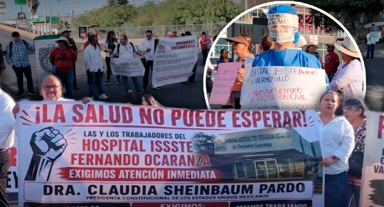 Manifestantes bloquean bulevar Morelos para exigir mejoras en hospital ISSSTE de Hermosillo
