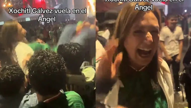 ¡Quiere volar!; Xóchitl Gálvez es lanzada por el aire durante festejos por triunfo de México vs. Chequia