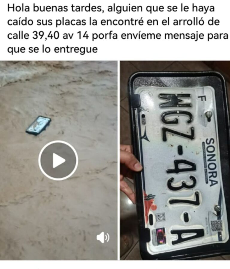Buscan al propietario de placa encontrada en Agua Prieta, Sonora