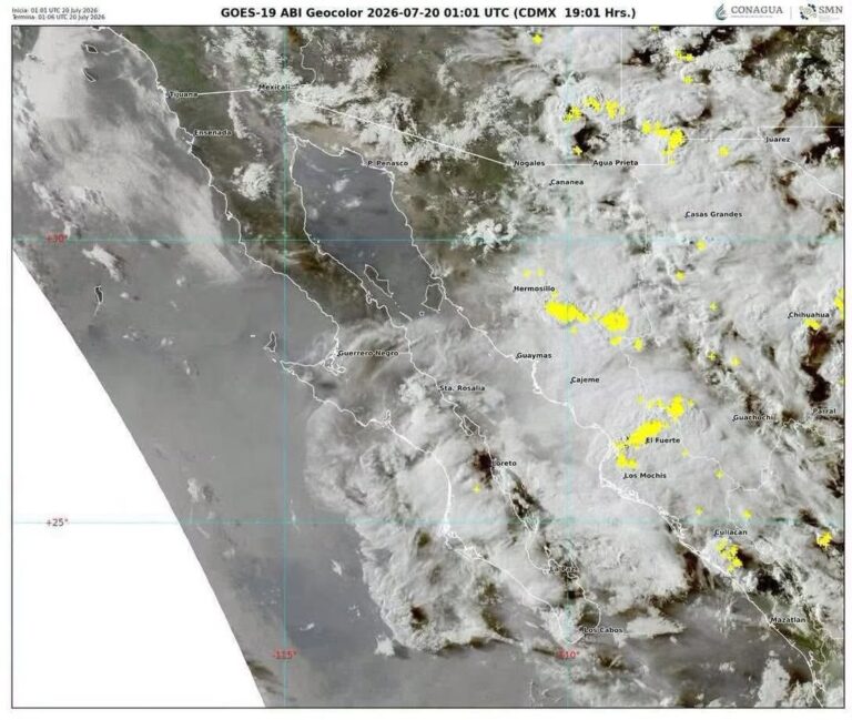 Línea de tormentas avanza hacia el sur de Sonora con lluvias intensas y vientos fuertes