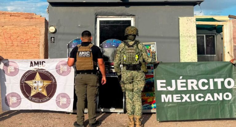 AMIC y Defensa aseguran máquinas tragamonedas y droga en operativo en Caborca