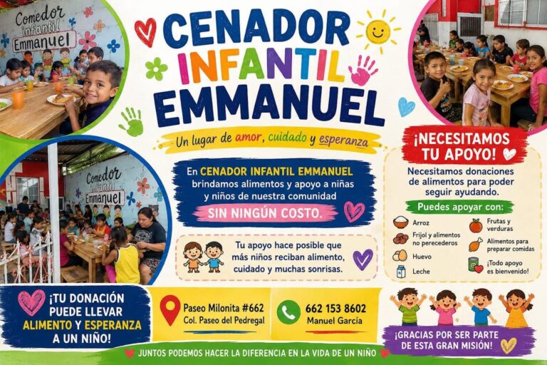 Cenador Infantil Emmanuel solicita apoyo para alimentar a más de 150 niños en Hermosillo