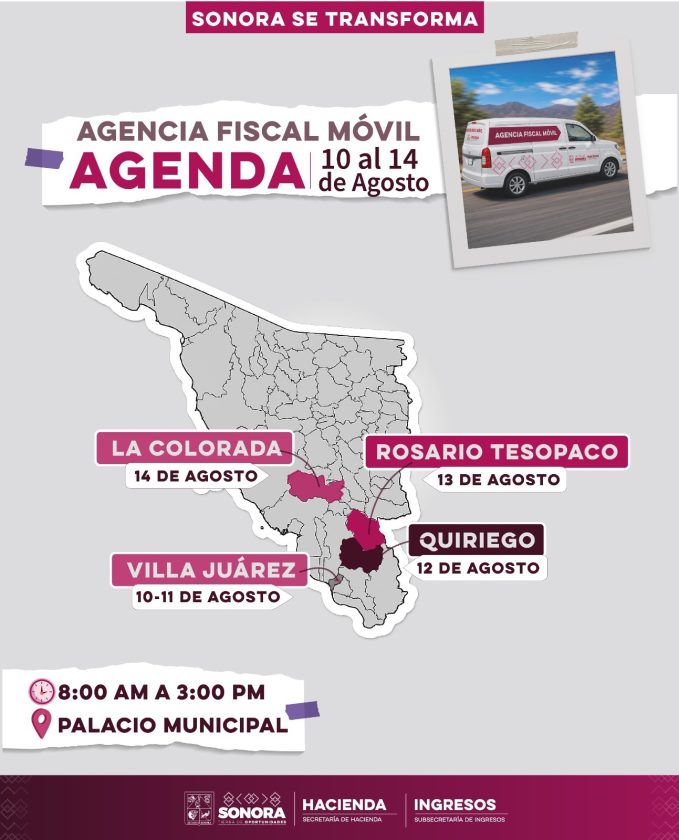 Gobierno de Sonora lleva Agencia Fiscal Móvil a municipios para facilitar trámites