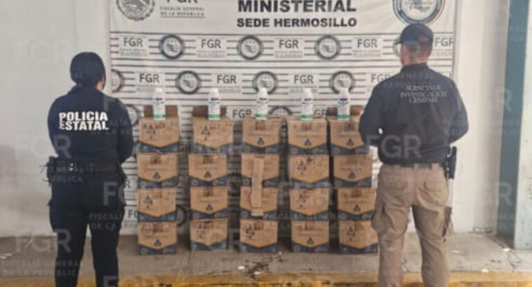 Detienen a operador con 240 litros de metanfetamina líquida en carretera Hermosillo-Santa Ana