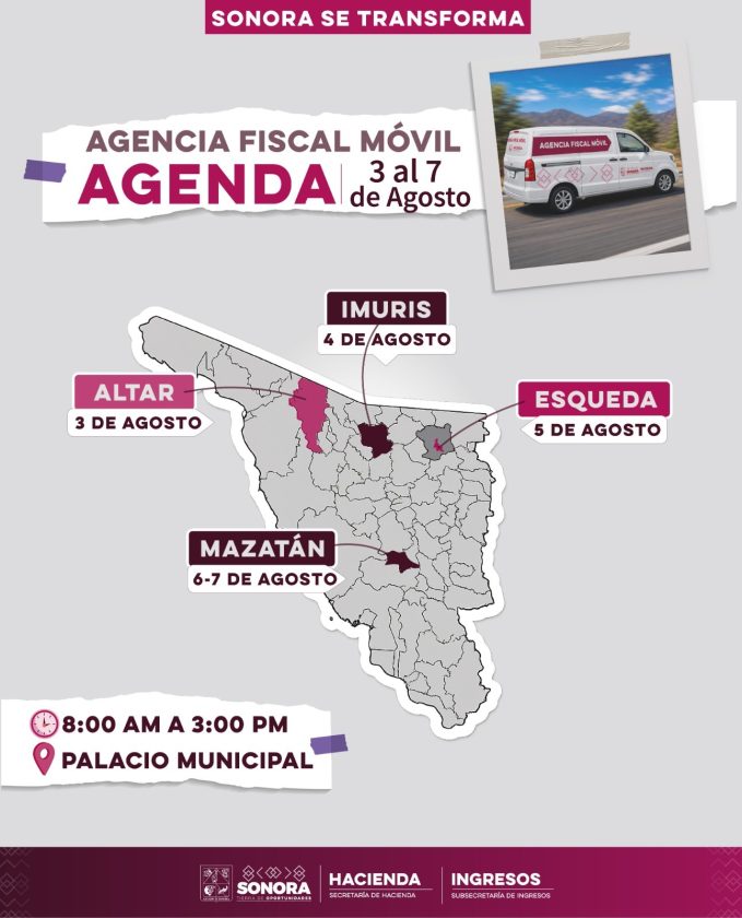 Agencia Fiscal Móvil visitará cuatro municipios de Sonora en agosto