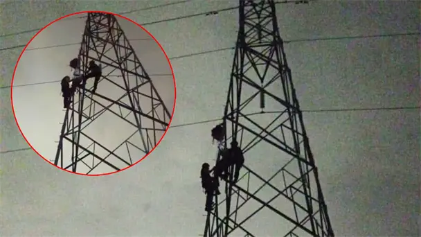 Bomberos de Hermosillo rescatan a hombre atrapado en torre eléctrica de CFE
