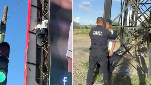 Policías de Hermosillo evitan intento de suicidio en espectacular de 10 metros