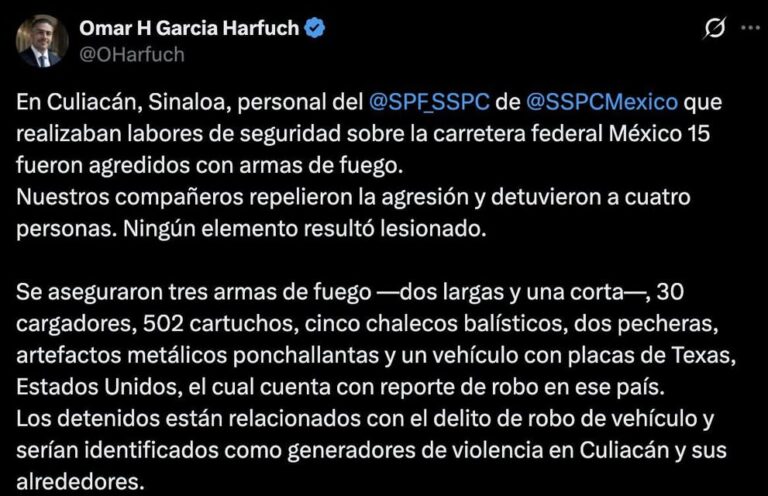 Detienen a cuatro presuntos agresores de elementos federales en Culiacán