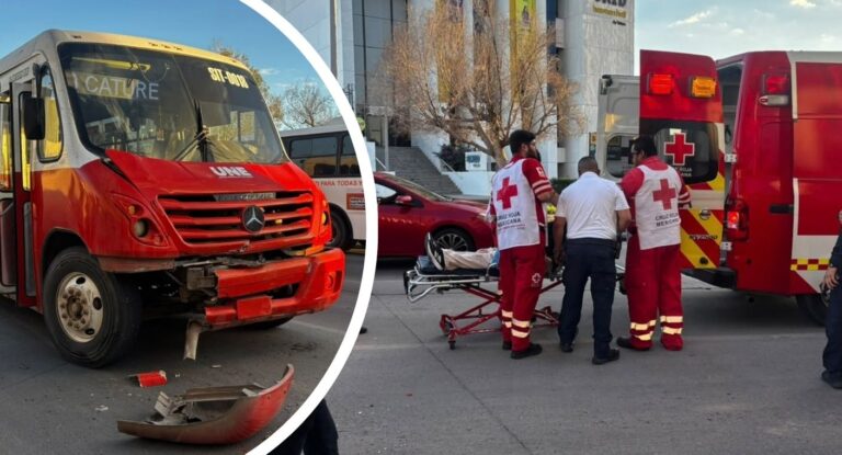 Dos lesionados tras choque entre camiones urbanos en el centro de Hermosillo