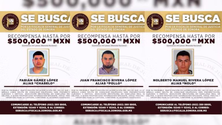 FGJES ofrece hasta 500 mil pesos de recompensa por tres personas buscadas en Sonora